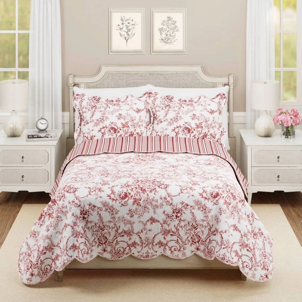 Classic Floral Quilt 3pc KingBedding Set Red